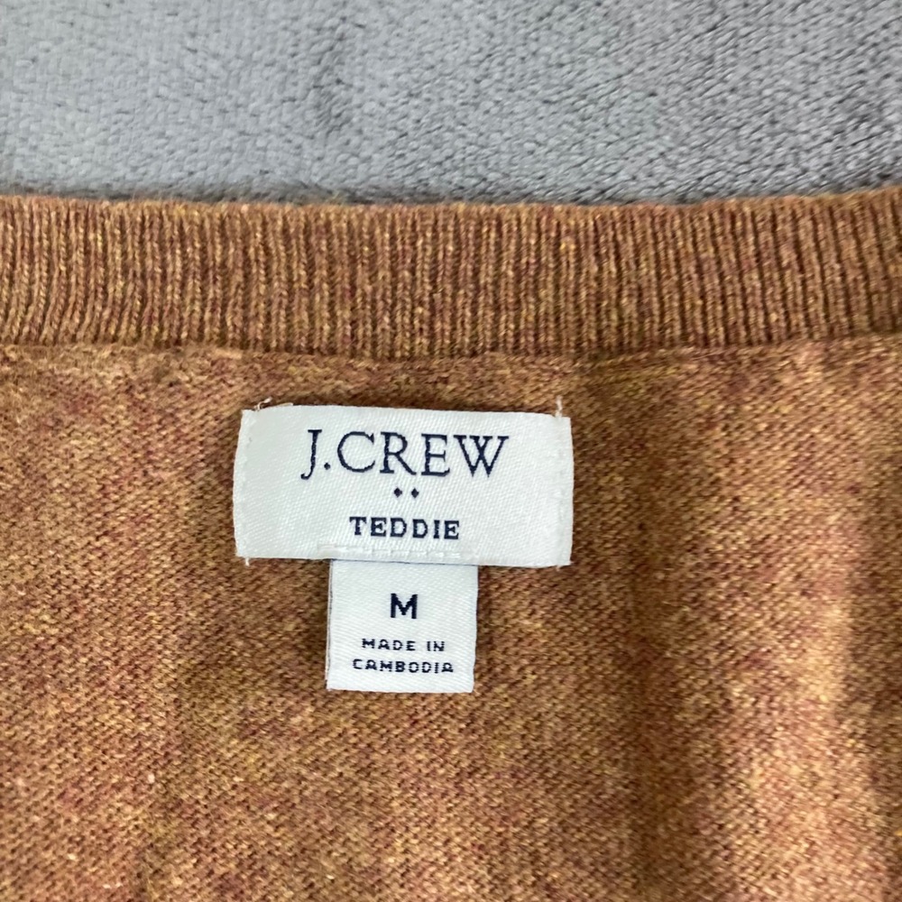 J.Crew Teddie Sweater Womens Medium Brown Cotton Merino Wool Blend Crewneck - Picture 2 of 7